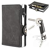 Minimalisten kreditkartenetui Geldklammer aus Leder Crazy Horse Mini Portemonnaie Slim Wallet Portmonee mit Schutz NFC RFID Blocker Karte Geldbeutel Herren Damen + Schlüsselanhänger Key Smart Org