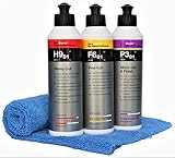 Koch Chemie Polierset Set Heavy Cut H9.01 250 ml Schleifpolitur + Feinschleifpaste F6.01 + P3.02 Micro & Finish mit Master Carline Mikrofasertuch (Rot Gelb Grün)