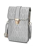 MKF Kleine Crossbody Handy Geldbörse für Damen - PU Leder Handytasche - Tasche mit Schultergurt Silb