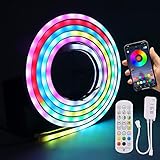 RGB Neon LED Streifen, XUNATA WiFi Pixel WS2812B Adressierbare Diffusion Silikon Neon Flex LED Schlauch, Smart App Control, Musiksync, mit Fernbedienung, Kompatibel mit Alexa Google Assistant (0.5M)