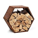 blumfeldt Firebowl Hexawood, praktischer Holzspeicher, Holzlager, Stahl-Lagerkasten, rustikal, Material: langlebiger 2 mm Stahl, b