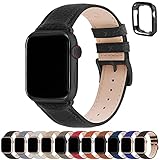 Fullmosa Kompatibel Apple Watch Armband 42mm 44mm 45mm, Leder Ersatzarmband, Apple Watch Wechselarmband für iWatch Serie SE/7/6/5/4/3/2/1, Schwarz + Rauchgraue Schnalle 42mm/44mm/45