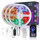 LED Strip 15M, FAUETI LED Streifen Wasserdicht Fernbedienung und App Bluetooth Kontroller, Farbwechsel RGB LED Band Sync zur Musik, LED Lichterkette für Bars, Familien, Party [Energieklasse A++]