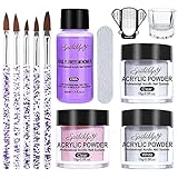 SPTHTHHPY Acryl Nagelset Acrylpulver Set 3 Farben und 40ML Acryl Liquid Professionelle Flüssigkeitsset Acrylnagelbürsten Nagelformen für Nageldesign,Sehr Gut Geeignet für Anfäng