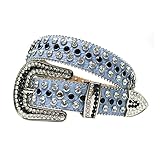 Strass-Gürtel Westliche Rhinestones Gürtel Vintage Cowgirl Cowboy Bling Luxus Cinto de Strass Pin Schnalle Kristall Nieten Gürtel Bling Männer Frauen ( Belt Length : 44 inch , Color : Black Blue )