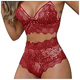 HappyQn Mode Reizwäsche Dessous Set 2 Damen Babydoll Nachtwäsche Spitze Heißen Sexy Dessous Set Push Up BH Set,Spitze BH und Slip Lässig