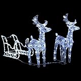 LED Rentier Figur, 160 LEDs 130 cm Acryl Harewood Rentierfamilie mit Schlitten Rentier Weihnachtsbeleuchtung LED Figur Hirsch für außen und innen Weihnachtsfig