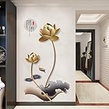 COVPAW® Wandtattoo Wandaufkleber XXL Lotus Gold Blumen Wandsticker Wandbild Bilder Wohnzimmer Schlafzimmer D