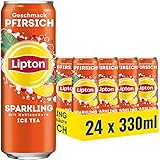 LIPTON ICE TEA Sparkling Pfirsich, Eistee mit Kohlensäure und Pfirsich Geschmack EINWEG (24 x 0.33l)