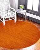 Carpeto Rugs Teppich Rund Modern Einfarbig Muster - Flauschige Flachflor Teppiche für Wohnzimmer, Schlafzimmer, Kinderzimmer - Kurzflor in Versch. Größen Pastell - Orange 160 x 160
