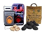 Son of Hibachi klappbarer Holzkohlegrill Ready to Grill | Snuff-Out-Pouch + OlioBric Gourmet Olivenkern Grill-Briketts 3 kg + GRATIS Bio-Anzü
