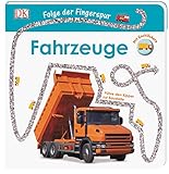 Folge der Fingerspur. Fahrzeuge: Führe den Kipper zur Baustelle. Mit Glitzerspur und Gucklö