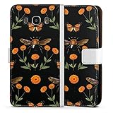 DeinDesign Klapphülle kompatibel mit Samsung Galaxy J5 Duos (2016) Handyhülle aus Leder weiß Flip Case Blumen Biene N