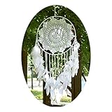 EasyBravo Große Boho Traumfänger Weiße Feder Makramee Wandbehang Vintage Hochzeit Hauptdekorationen 40cm Kreis 115cm lang