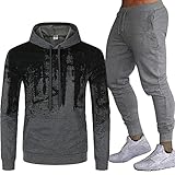 Celucke Trainingsanzug Herren Jogginganzug Set 2-teiliges Sweatjacke mit Kapuze Kapuzenpullover Kapuzenpulli Jogginghose Kordelzug Sporthose Sportanzug M