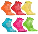 Rainbow Socks - Jungen Mädchen Sneaker Baumwolle Antirutsch Sport Stoppersocken - 6 Paar - Orange Rot Gelb Blau Grün Rosa - Größen 30-35