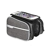 DSFHKUYB Fahrradrahmentasche, wasserdichte Fahrrad-Handy-Halter-Tasche Oberrohrtasche Fahrradzubehör mit TPU-Touchscreen-Aufbewahrungstasche Smartphone unter 6,2 Zoll,Schw