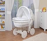 WALDIN Baby Stubenwagen-Set mit Ausstattung,XXL,Bollerwagen,komplett,44 Modelle wählbar,Gestell/Räder weiß lackiert,Stoffe weiß