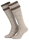 Piarini 43 44 1 Paar Herren Trachtenstrümpfe - Trachtensocken mit Zopfmuster - Trachtenstutzen mit Umschlag aus Wolle lang Nussmeliert B