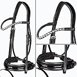 Heinick-Reitsport Trense anatomisch Motion Schwarz Lack breites RH mit Zaumhaken ~ Warmblut ~ (Glow-Silver)