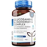 Glucosamin & Chondroitin Komplex - 180 Kapseln - mit Vitamin C, Kurkuma, Ingwer und Hagebutte - GVO Frei und ohne Zusätze - H