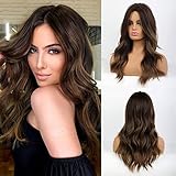 Ombre Braun Perücke Lange Wellig Lockige Synthetische Perücken Mittelteil Perücke BLONDE EINHORN Perücke für Damen…
