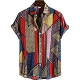 Xenwang Herren Kurzarmhemd Floral Hemdjacke Trend Westküste Hawaii Strand Farbabstimmung Mode Persönlichkeit Trend M