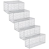 LARMNEE Gabionen 100 x 50 x 50 cm, 5er Set, mit Spiralverbindungen und Distanzhalter, Steinkorb, Steingabione, aus rostfreiem verzinktem Stahl, verwendet als Gartendeko, Silbern EWS25GBP502