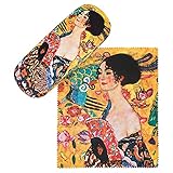 VON LILIENFELD Brillenetui Gustav Klimt Dame mit Fächer Motiv Kunst Etui Brille Mikrofaser Brillenputztuch Brillenbox Stabiles Hardcase Set mit Stoff bezog