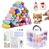 EUNEWR Nadelfilz Set 40 Farben Woll-Roving-Fasergarn und Nadelfilz-Tool-Kit für Anfänger Erwachsene DIY Felting Craft Proj