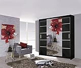 Oslo Kleiderschrank mit 2 und 3 Schiebetüren, Spiegeltüren, in 4 Farben und 4 Größen (203 cm, schwarz)
