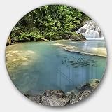 Art-design Designart Erawan Waterfall Top View, Metall, 96,5 x 96,5 cm, Grün/B
