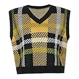 Ocuhiger Damen Cotton Sweaters Pullovers Bluse Tops Oberteile Tops Strickpullovers Jumpers Ärmelloses Tanktop Mit V-Ausschnitt Schwarz L