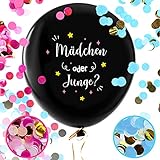 Balloono Gender Reveal Balloon (91cm) ● Komplett-Set mit Konfetti, Nadel, Fahnen und Schleife ● Einfaches Befüllen und geeignet für H