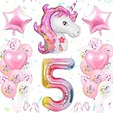 5. Geburtstagsfeier Dekoration Mädchen, Erste Einhorn Geburtstagsdekoration Set Pink, GroßE Nummer 5 Folienballon, Rosa WeißE Latexballons, 5. Einhorn Partyzubehör für Baby