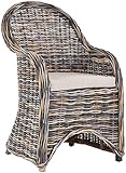 Esszimmer-Sessel Rattan Grau Rattan Korbsessel Esszimmerstuhl Korb Sessel Korbstuhl mit Armlehne Flechtsessel (Mehrfarbig, mit Polster)
