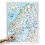 ORBIT Globes & Maps - Skandinavien Landkarte, Kartenbild von National Geographic - Landkarte classic mit weißen Kunststoffleisten , Aktuell 2019, 58 x 76 cm, eng