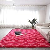 Langflor Flauschig Teppich Wohnzimmer, Modern Hochflor Shaggy Super weicher Innenteppiche rutschfest Bettvorleger Pflegeleicht, Schlafzimmer Esszimmer Kinderzimmer Carpet (rose Red,200 * 300)