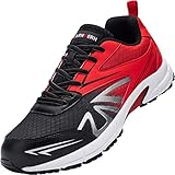 LARNMERN Sicherheitsschuhe Herren Stahlkappe,LM180105K SB SRC Atmungsaktiv Arbeitsschuhe Ultraleicht Sportlich Rot,44 EU
