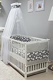 Babymajawelt® Baby Bettwäsche Set, Bett Set 5 TEILE, VOILE fürs BABYBETT 70x140 cm, Bettwäsche 100x135, Nestchen, Himmel Voile (Baldachim, Moskito) (BiG DREAM grau)