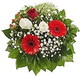 Dominik Blumen und Pflanzen, Blumenstrauß 'Gruß von Herzen' mit Rosen, Gerbera und Johannisk