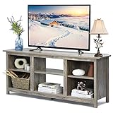 COSTWAY 2-stufiger TV Schrank 147cm, Fernsehschrank TV-Kommode für Fernseher bis 165 cm, Sideboard Fernsehtisch mit Regale, Wohnzimmerschrank Küchenschrank Holz (Grau)