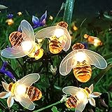 FANSIR Solar Lichterkette Garten,5m 30 LEDs Solar Bienen Lichterkette 8 Modus LED Solarlichterkette wasserdicht Solar Lichterkette Aussen für Garten Haus Patio Zaun Weihnachten balkon deko (Warmweiß)