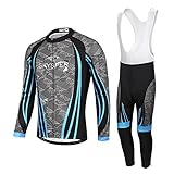 SKYSPER Herren Fahrradbekleidung Set Langarm Radtrikot Winter Winddicht Fahrradanzug Fahrradtrikot Radjacke Radsport Gemütlich Trägerhose Fahrradhose mit 3D Sitzpolster (HWL, XXL)