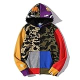 Langarm Unisex Hoodie mit Doppeltem Reißverschluss,Bape Kapuzenpullover,Shark Hooded Sweatshirt für Jungen/Mädchen,Gifts for Men and Women,Multi Colored,M
