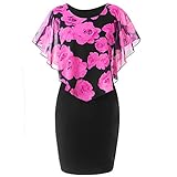 MRULIC Damen Abendkleid Slim-fit Wickelkleid Elegantes Kleider Chiffon Rose Drucken Rundhals Ärmellos Kimono Cocktailkleid Party