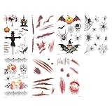 Beschichtetes Papier, 7 Stück gefälschte Narben Tattoo Aufkleber Temporäre wasserdichte Zombie Make-up Tattoos für Halloween Cosplay Party oder Maskerade (120 x 190 mm)