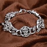 DAJIA Edelstahl Männer Armband Silber Farbe Punk Schädel Charms Armband Für Frauen Gliederkette Schmuck Armreifen-Antik Versilb