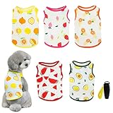 5PCS Pet Dog Cotton Shirt Breathable Clothes Summer Soft Vests Comfortable Fruits Outfits Colorful T-Shirt Striped Apparels Printed Durable Coats for Small to Medium Boy Girl Puppy and Cat (XS)