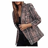 Vmiozizc Blazer Jackets for Women Business Lattice Long Sleeve Suit Collar Slim Cardigan Double Breasted Suit Coat-X-Large,Brow